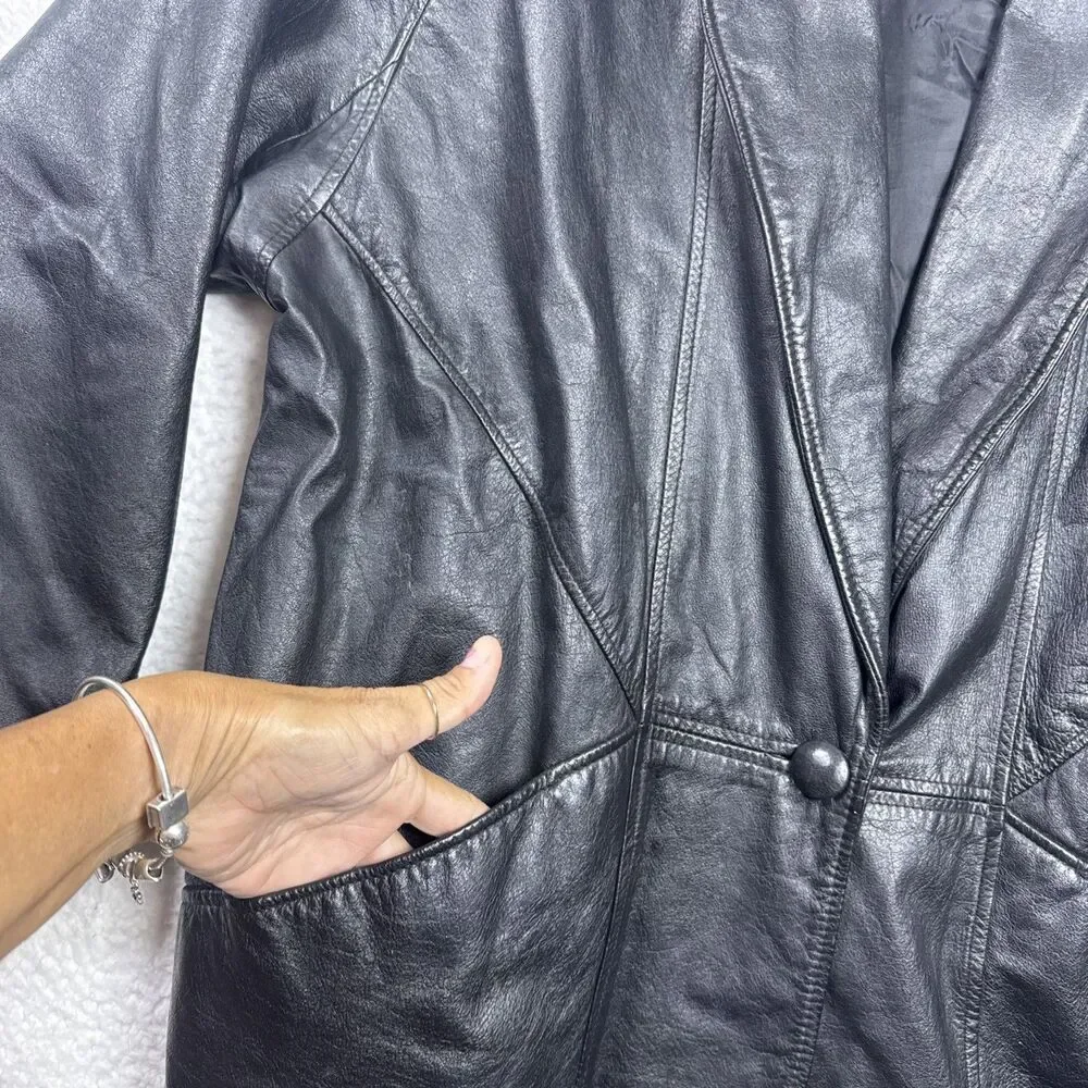 (R1) G III Women's Vintage 80s Black Leather Blazer, Size L, Biker Style